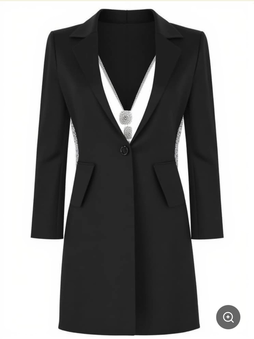 Plunge Backless Blazer Dress Crystal Open Back Tuxedo Mini Dress Medium - Picture 3 of 13